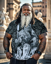 Plus Size Men's T-Shirt Viking Warrior And Wolf Buddy-Printed Front And Back